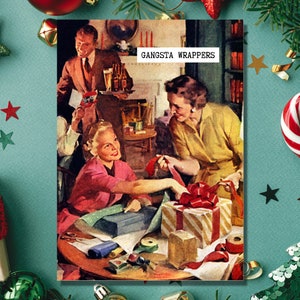 Gangsta Wrapper Weihnachten Rude Friend Saisonal MCM Urlaub 50er Mid Century Retro Familie Hausfrau Lustige Snarky Grußkarte