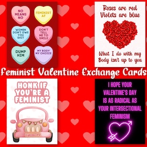 Feministyczne Walentynki Galentine Exchange Mini Karta Równość Prawa Antypatriarchat Polityczny Lewicowiec Liberalny Demokrata Zabawna Rozmowa Serce