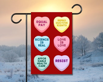 Social Justice Valentine Conversation Hearts Galentines Party Gift Decor Activist Equal Pay Feminist LGBTQ Outdoor Yard Garden Decor Flag