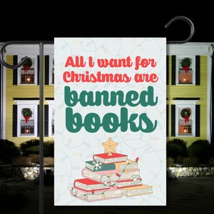 Stop Banning Books Liberal Lawn Sign Disco Groovy Christmas Funny Political Holiday Yard Flag Read Banned Books Leftist Garden Banner Decor
