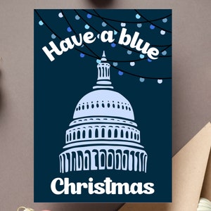 Carte cadeau Noël bleu démocrate SCOTUS gauchiste libérale Washington DC Capitol Hill militant pour la justice sociale satire politique cadeau