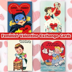 Feministyczny Galentine Walentynkowy Wymiana Mini Karty Pro Choice Roe Aborcja Demokratyczny Lewicowy Polityczny Vintage MCM Liberalny Szalony Miłośnik Kotów