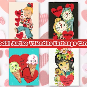 Sprawiedliwość społeczna Galentine Walentynki Wymiana Mini Karty Demokrata Lewicowy Polityczny Vintage Retro MCM Liberalny BLM Antyrasistowski Rdzenni Amerykanie