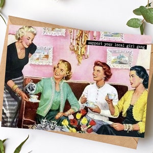 Soutenez votre Local Girl Gang Bad B*tch Club Carte de vœux Week-end Bachelorette LNO vintage 50's MCM Retro Housewife Funny Snarky Girls Night
