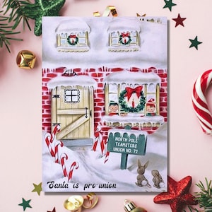 Papai Noel é Cartão de Natal da União Pro Liberal Elf Pólo Norte Solidariedade Coma os Ricos Feriado 50s MCM Retro Anti Fascista Justiça Social Saudação