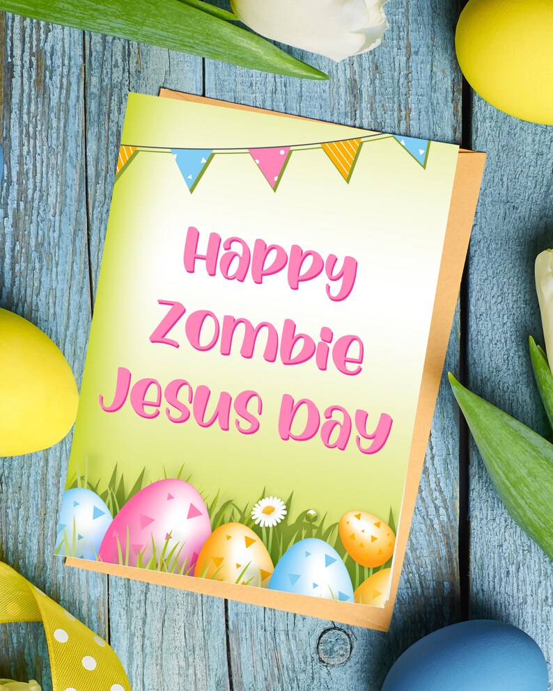 Happy Zombie Jesus Day Easter Pagan Greeting Card Bunny Egg Atheist Agnostic Equality Liberal Political Funny Sarcastic Rude Christian Gift image 1