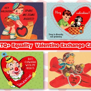 LGBTQIA Pride Ally Walentynki Galentine Exchange Mini karty Sprawiedliwość społeczna Patriarchat Feminizm Feminizm Równość Dorosły Zabawny Vintage MCM