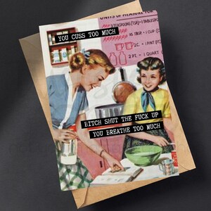 You Cuss Too Much Vintage 50's Mid Century Retro Married Couple Housewife Anniversary Birthday Funny Snarky Greeting Card