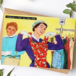 Tarjeta de felicitación grosera divertida de la mamá del bebé del culo fino de alguien Boda retro de mediados de siglo MCM 50's Aniversario Cumpleaños Baby Shower nupcial