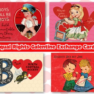 Równe prawa Walentynki Galentine Exchange Mini karty Sprawiedliwość społeczna Patriarchat Feminizm feministyczny Równość LGBTQ Dorosły Zabawny Vintage MCM