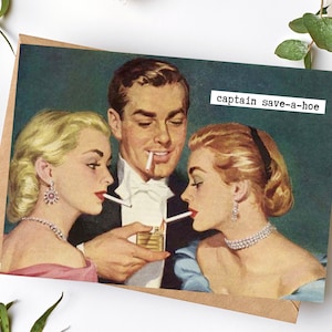 Capitán Save a Ho Novio divertido Vintage 50's Mid Century Retro Casado Aniversario Cumpleaños Divertido Snarky Tarjetas de felicitación