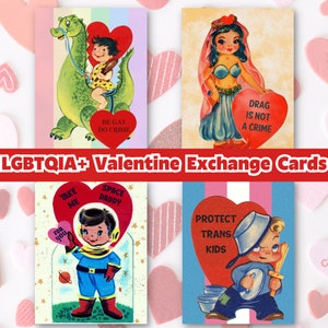 LGBTQIA Gay Pride Galentine Valentines Exchange Mini Cards Lesbian Protect Trans Bi Rainbow Political Vintage Retro MCM Space Daddy
