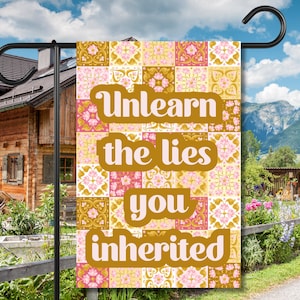 Liberal Progressive Unlearn Lies Inherited Yard Flag Anti Republican Democrat Grandma Core Quilt Aesthetic Garden Banner Summer Porch Decor
