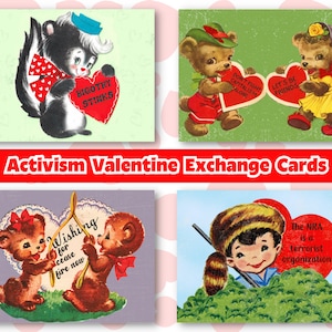 Aktywizm Walentynki Galentine Exchange Mini karty Antykapitalizm Wojna Bigoteria Demokrata GOP Sprawiedliwość społeczna Równość Dorosły Zabawny Vintage MCM