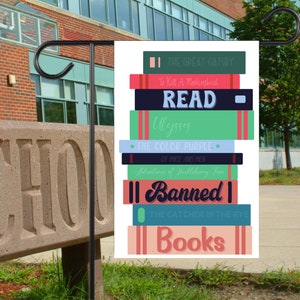 Read Banned Books Yard Flag Classic Censor Freedom fREADom Lawn Sign Political Liberal Banner Social Justice Socialist Porch Bunting Decor