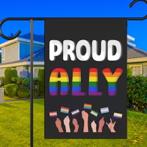 Stolz LGBTQIA + Ally Veranda Banner Lesben Schwul Bi Trans Queer Ally Garten Flagge Regenbogen Pride Haus Wimpelkette ILY ASL Yard Dekor Geburtstagsgeschenk