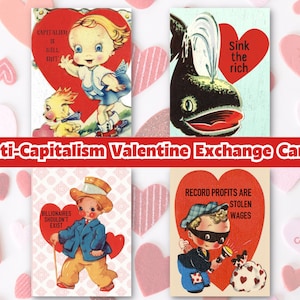 Anticapitalismo Pró Sindicato Trabalhista Dia dos Namorados Galentine Exchange Mini Cartões Direitos do Trabalhador Político Vintage MCM Pia de Nascimento o Socialista Rico