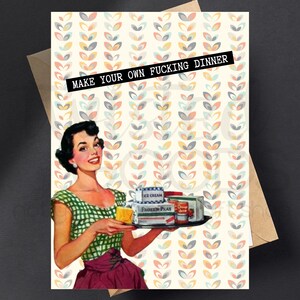 Haga su propia cena de 50's Mid Century Retro Pareja casada Ama de casa Aniversario Cumpleaños Tarjeta de felicitación divertida y sarcástica