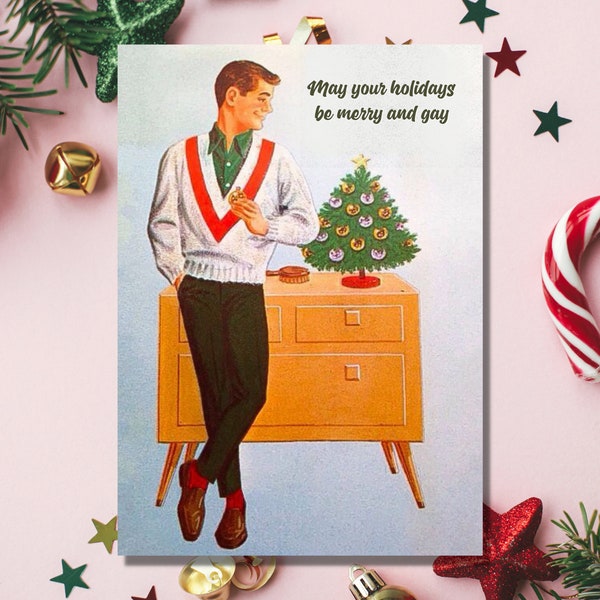 May Your Holidays Be Merry Gay LGBTQ Christmas Card Classic Holiday Mid Century MCM Retro Gift Lesbian Queer Bi Fashion Vintage Present