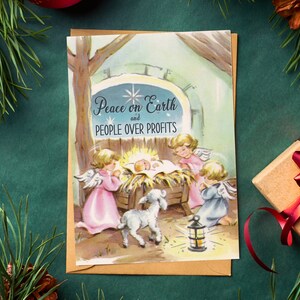 Paz na Terra Pessoas com Mais Lucro Cartão de Natal Liberal Pró União Solidariedade Coma os Ricos Feriado MCM Anti Fascista Justiça Social Saudação