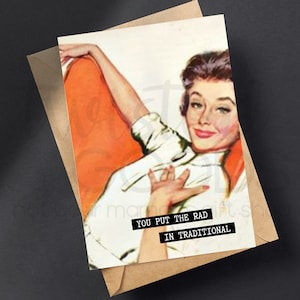 Pones el Rad en los tradicionales años 50 Retro de mediados de siglo Pareja casada Ama de casa Aniversario Cumpleaños Divertido Snarky Tarjeta de felicitación