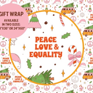 Igualdade LGBTQ Direitos iguais Groovy VW Van Paz Amor Liberal Esquerdista Retro 70s Progressista Ativista social Segredo Papai Noel Embrulho de presente de Natal