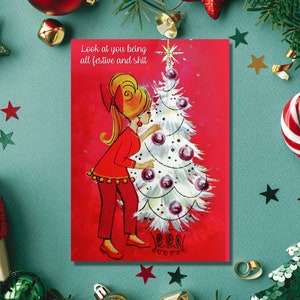 Merry F * cking Lo que sea Tarjeta de Navidad Grosero Amigo Vacaciones Años 50 Mediados de siglo Retro Familia Ama de casa Divertido Snarky Saludo Elegante Esnob Fantasía