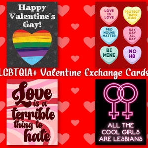 LGBTQIA Valentines Gay Lesbian Galentine Exchange Mini Cards Equality Love is Love Bi Mine Protect Trans Kids Pronouns Matter Adult Funny