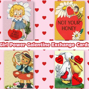 Girl Power Galentine Valentine Exchange Mini Cards Równe prawa reprodukcyjne Feministka Pro Hoe LGBTQ BIPOC Dorosły Zabawny Vintage MCM Liberalny
