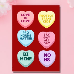 El amor es amor decir gay proteger trans niños pronombres importan bi mío no H8 lesbiana bi LGBTQ San Valentín Galentine Orgullo Conversación Tarjeta del corazón