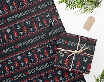 Sugar Spice reproductieve rechten inpakpapier feministische kerstcadeau verpakking feminisme vakantie seizoensdecor Pro Roe Pro Choice vrouwenrechten