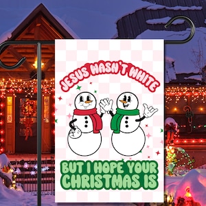 Liberal Holiday Lawn Sign Anti Trump Biden Gag Gift Jesus Wasn&#39;t White Groovy Disco Christmas Anti Religion Yard Flag Leftist Holiday Decor