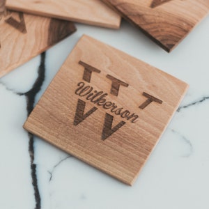 Personalized Wooden Coaster Set | Custom Wood Coaster | Engraved Coasters | Walnut Coaster | Anniversary Gift | Wedding Gift | Kitchen Decor