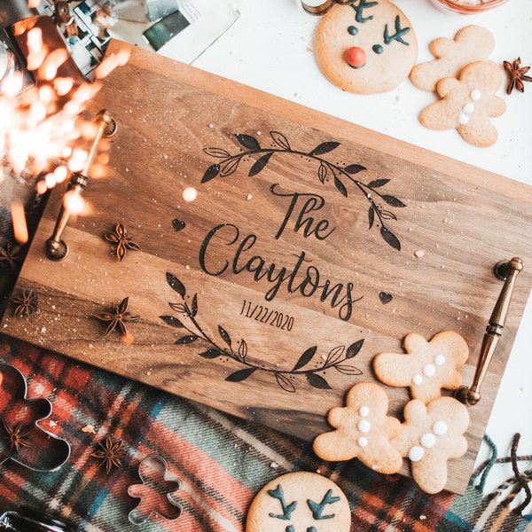 Personalized Serving Tray | Christmas Gift | Wooden Tray | Custom Serving Tray With Handles | Kitchen Decor | Housewarming Gift