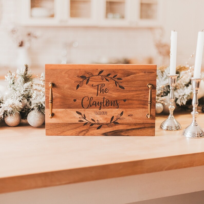 Wooden Serving Tray With Handles Personalized Gift Rustic Etsy