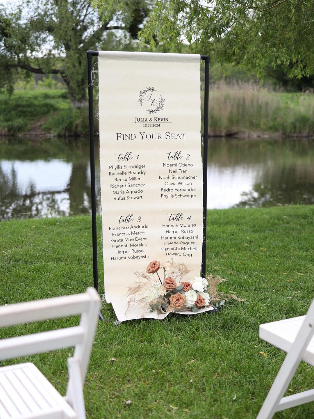 Linen Fabric Wedding Seating Chart With Stand | Personalized Seating ...