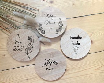 Coasters customizable | Laser engraving | Wedding decoration | Gift
