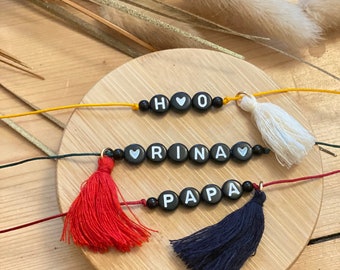 Bracelet personalized tassel | macrame closure | adjustable | customizable | black/white