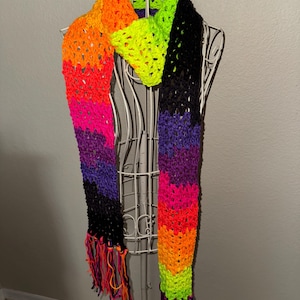 Handmade crochet rainbow scarf with fringe