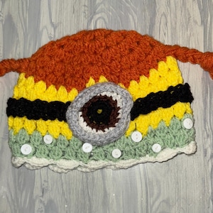 Girl Minion character pigtail hat - handmade crochet