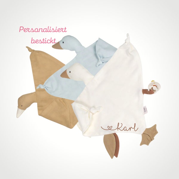 Schnuffeltuch-Gans, Kuscheltuch, Namensstickerei,  Pale Pink, Ice Blue  personalisiert, Geschenk zur Geburt, Geschenk für Taufe, Babyparty