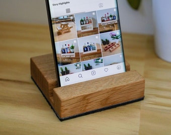 Wooden phone holder in oak or ash handmade iphone or android desk tidy