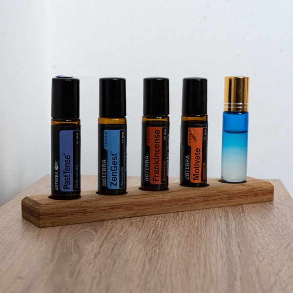 Essential Oil Holder In Oak & Sapele Storage 5 x dōTERRA 10ml Rollerball Bottle Handmade Display