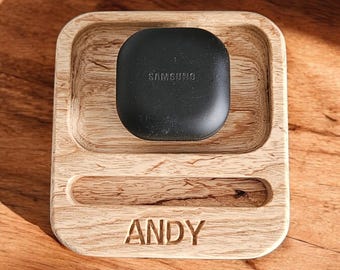 Wooden Phone Holder Personalized with Name in Ash - Custom Desk Accessory, Modern Home Decor