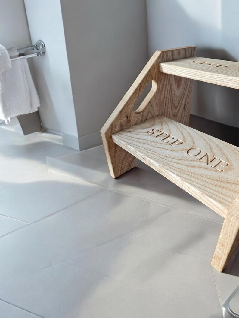 Personalised Name Kids Step Stool in Solid Ash for Bathroom, Kitchen ...