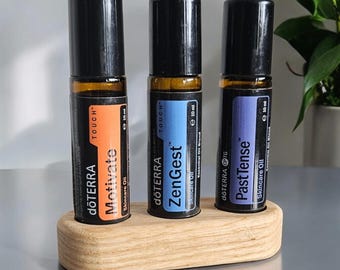 Etherische olie 10 ml pulspunt x 3 flessenhouder in essenhout Handgemaakte rollerbal opberger Doterra-display