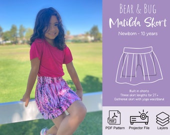 Kid's Skort Sewing Pattern: Knit & Woven, Newborn to 10 Years, Short, Medium, Maxi (PDF)
