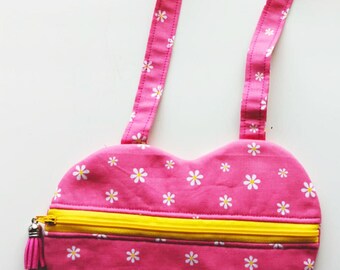 Pink with flowers Crossbody Purse, kids bag, handmade children's handbag