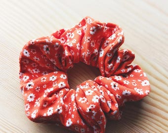 Orange Ditsy Floral Scrunchie: Soft Hair Tie