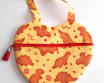 Dino Nuggs Heart Crossbody Purse, kids bag, handmade children's dinosaur nugget handbag
